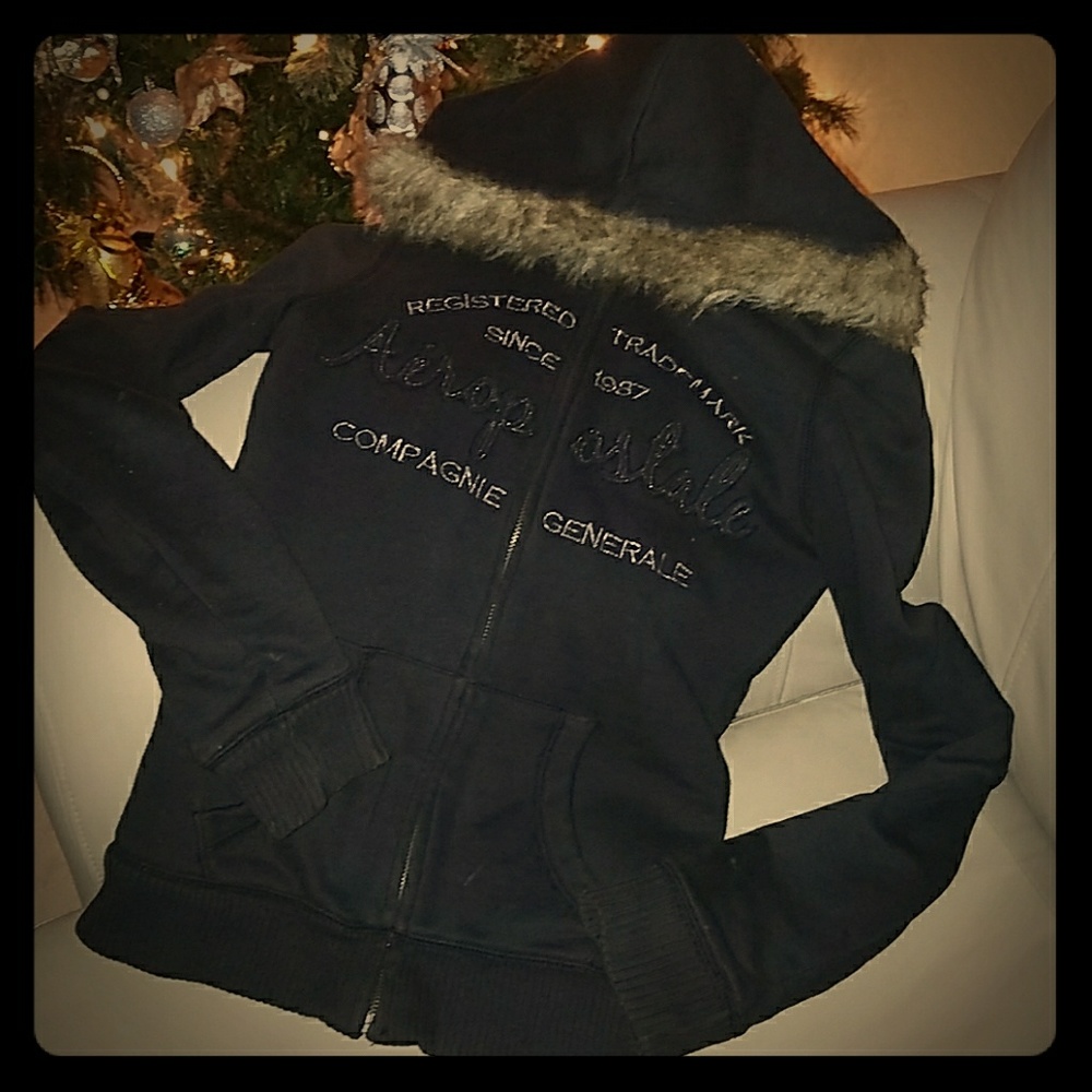 Aeropostale Black Zip-up Jacket with Hoodie
